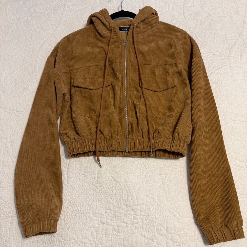 Cropped Brown Corduroy Hooded Jacket